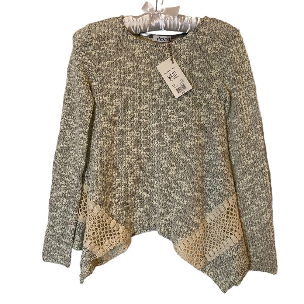 Girls Grey Sweater Top with Lacey Inserts - 10 Years old
